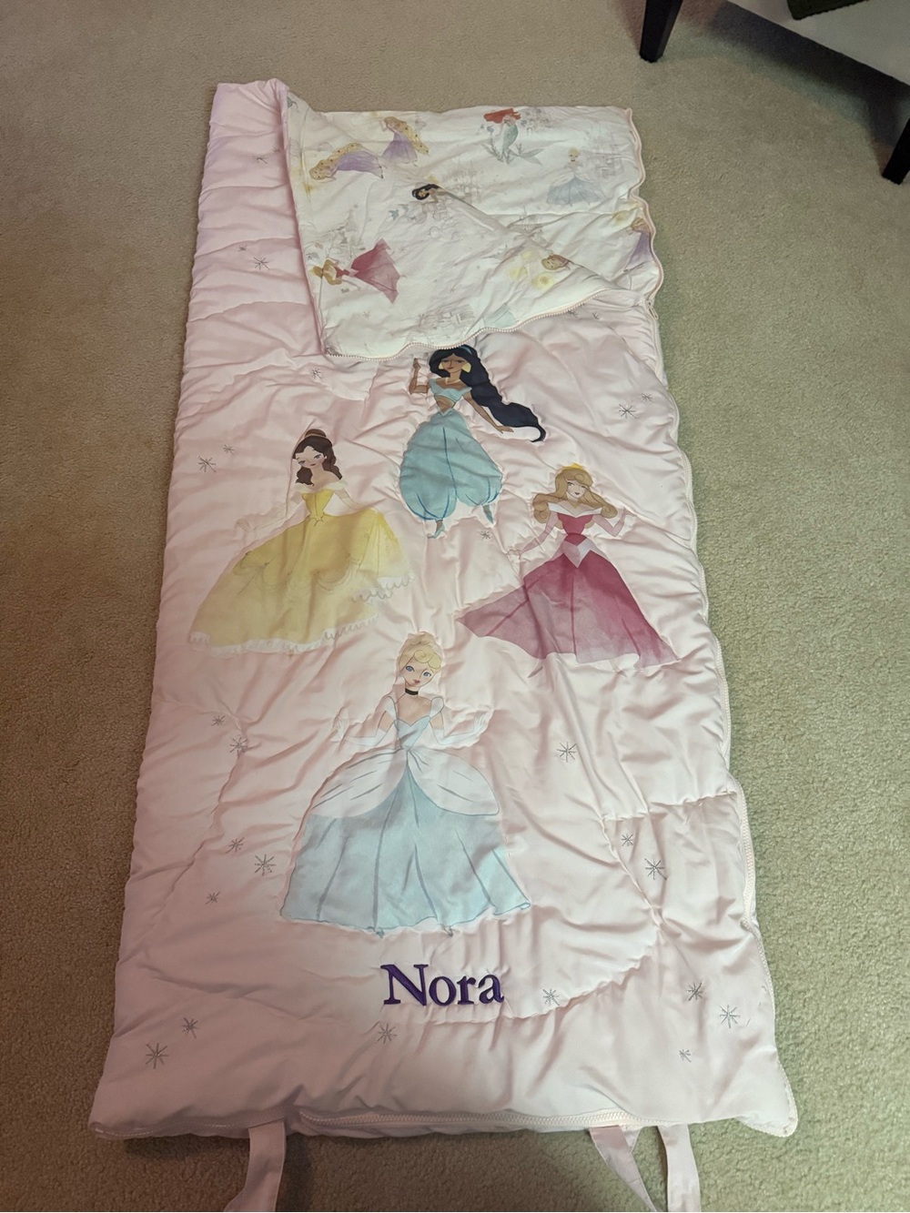 Pottery Barn Kids Pink Princess Sleeping Bag with Disney Princesses